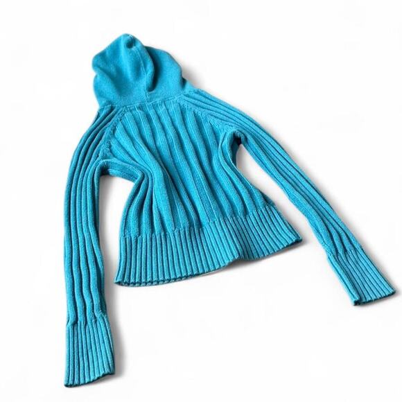 2000s Aeropostale Blue Cable Knit Hooded Henley Sweater – Modern S (Tagged L) - Picture 2 of 5